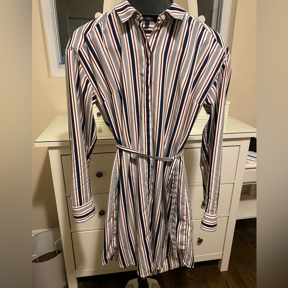 Express Red, White and Blue Striped Shirt Dress - Size Medium